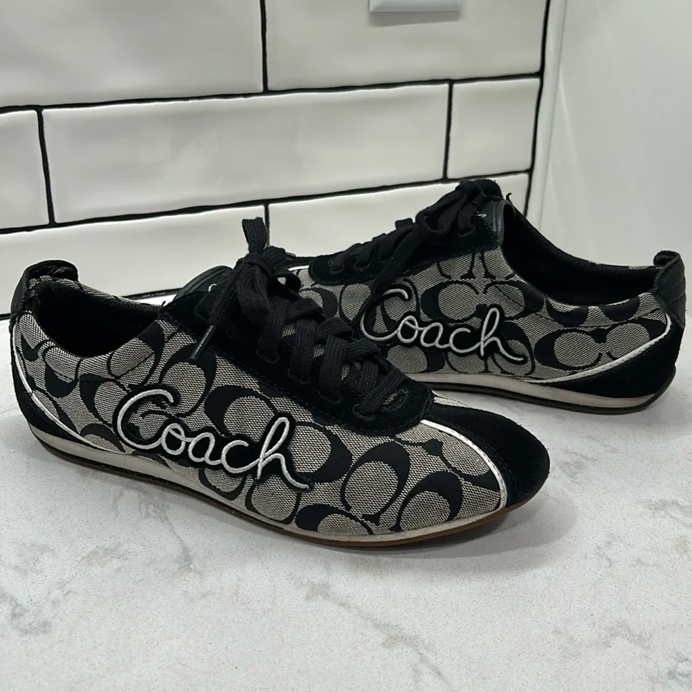Coach Devin Black Signature Suede Canvas Embroidered Sneakers 8.5 - Picture 2 of 16